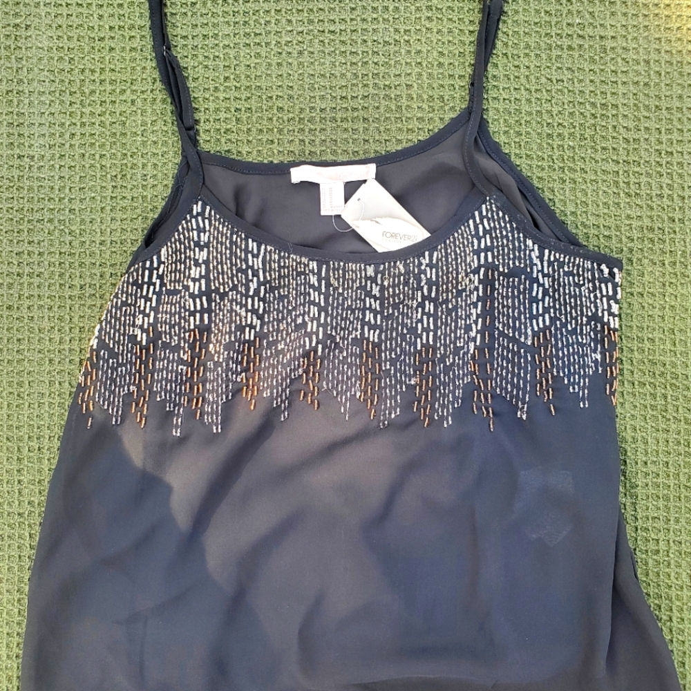 Forever 21 Contemporary Beaded Black Camisole